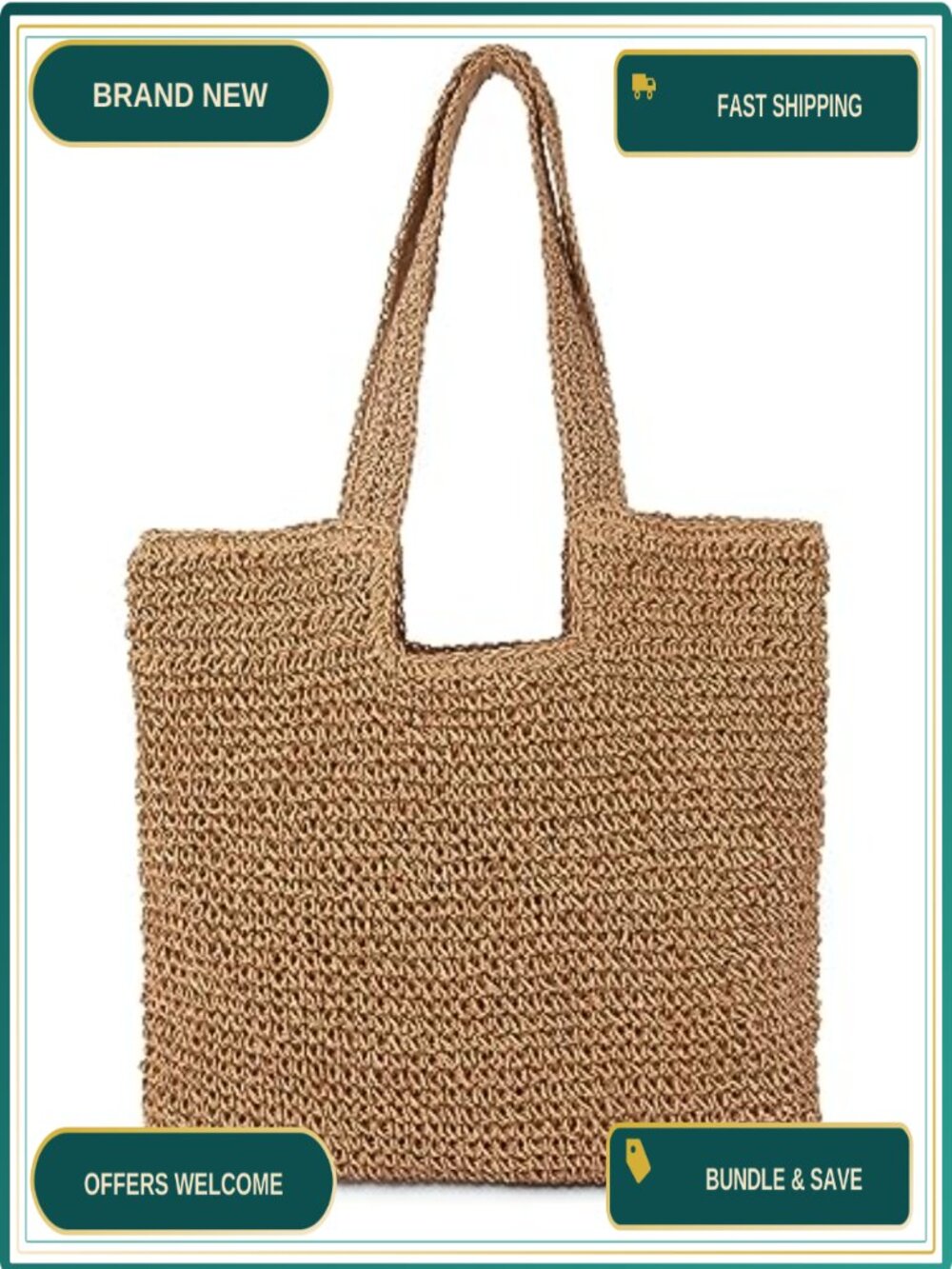 Straw Beach Tote Bag Large Woven Handmade Rattan Shoulder Bag Summer Vacation